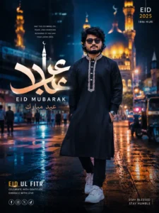 Modern Streetwear Eid Poster with Neon Lighting