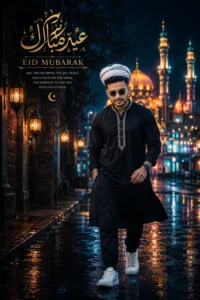 Rainy Night Moody Eid Photo Editing Prompt