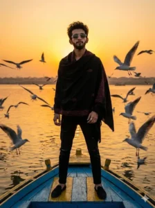 Sunset Boat Standing Portrait
