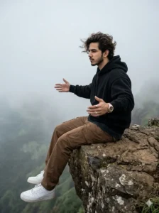 Foggy Mountain Cliff Portrait