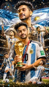 Argentina World Cup champion holding trophy poster template