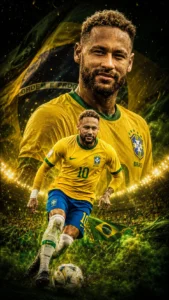 Futuristic soccer superstar with holographic symbols and energy effects