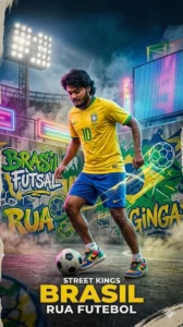 Street football player poster with urban graffiti background and neon lights