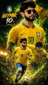 Anime fusion sports hero graphic surrounded by green and yellow flames
