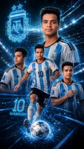 Futuristic holographic superstar sports ad design