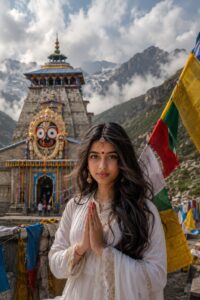 A majestic mountain temple view designed with Jagannath AI Photo Prompts