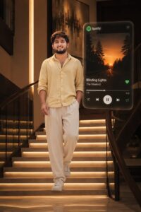 Luxury staircase portrait using Spotify AI Photo Prompts