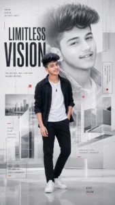 Futuristic AI prompts for boys limitless vision architectural motivational poster