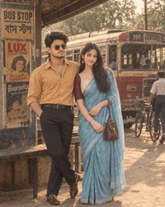 old bus stop public transport 80s indian couple prompt