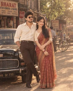 ultimate retro fashion 80s indian couple prompt