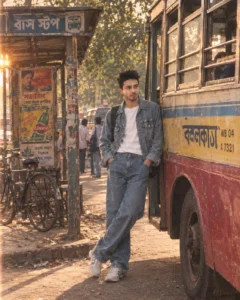 90s indian retro ai prompts vintage bus stop photo