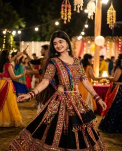 Navratri AI Photo Prompts for a colorful Garba night portrait with traditional Indian attire