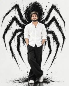 AI Spider Poster Prompts with a purple shadow spider and dark fashion style