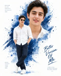 Premium white and navy blue fashion editorial poster