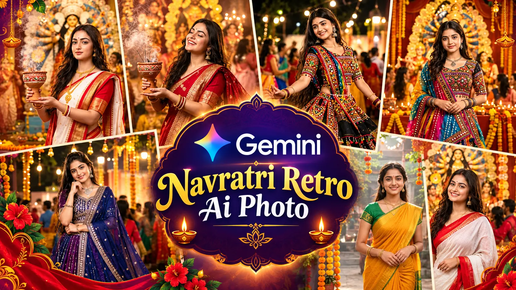 Navratri AI Photo Prompts for retro-style festive portrait editing with Google Gemini